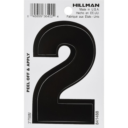 Hillman 3 in. Black Vinyl Self-Adhesive Number 2 1 pc, PK6 841488